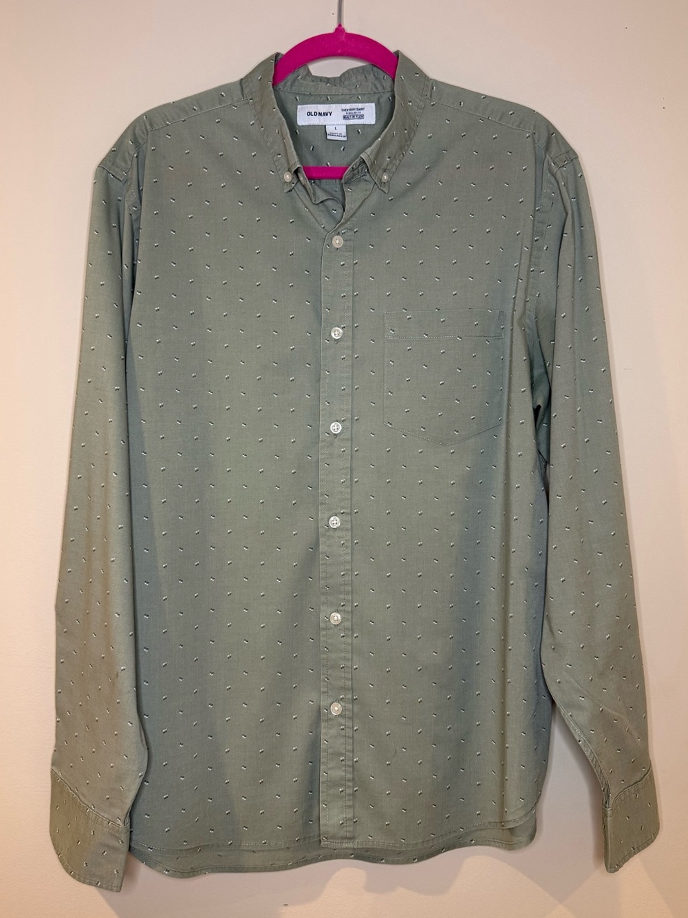 Old Navy Sage Green Button-Down Shirt with Micro Dot Pattern